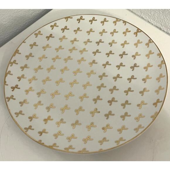 GOLD BOWS White Set of 2 Dinner Plates Viral Coquette 10" Ceramic Tiktok - Picture 2 of 4